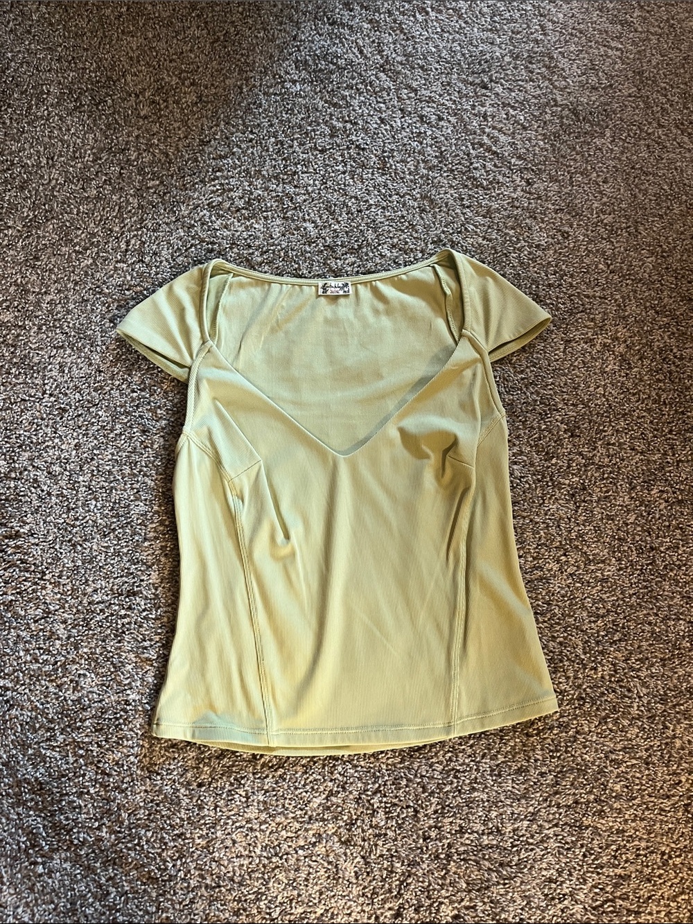 Free People Light Green Scoop Neck Short Sleeve Top